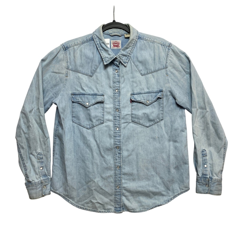 Levis Shirt Womens Large Light Blue Western Snap Button Up Denim